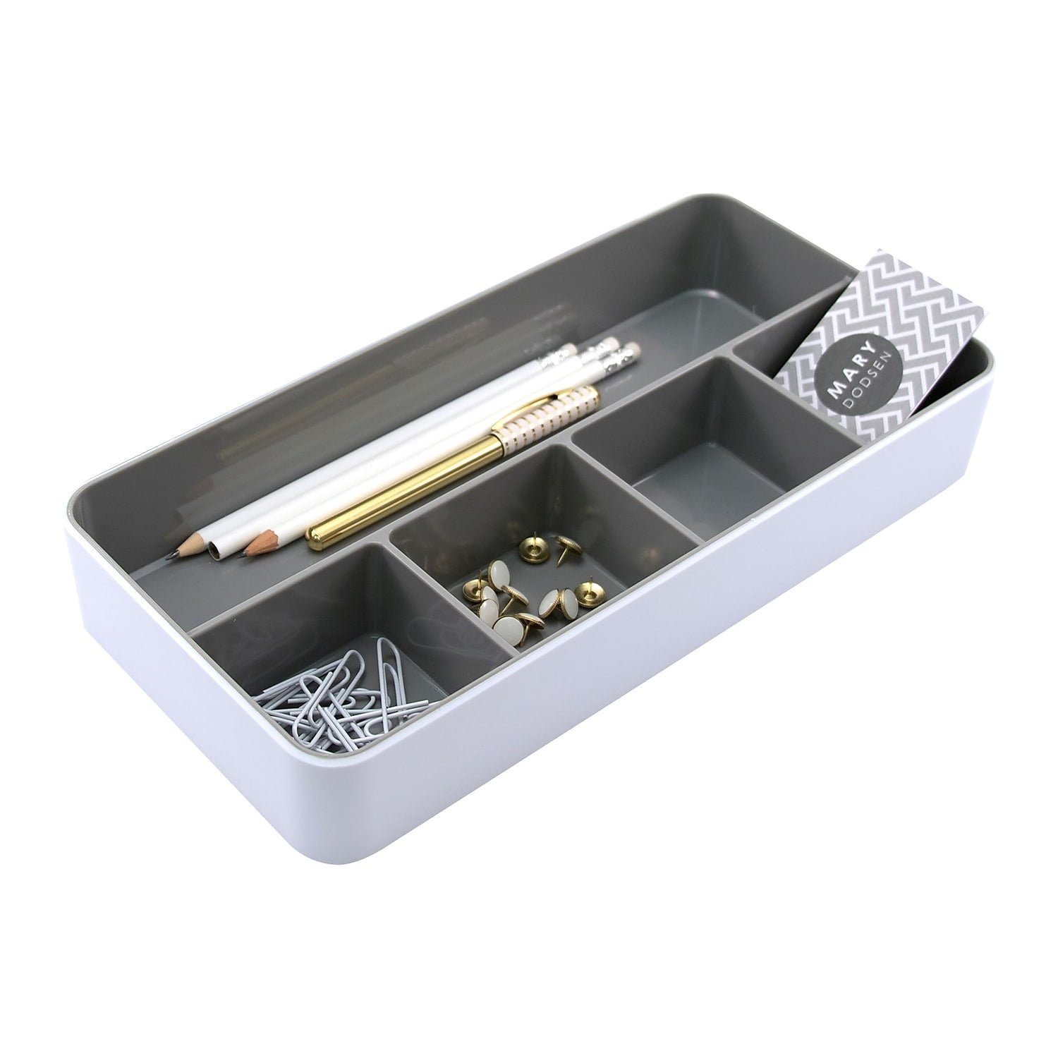 White and Gray Plastic 5-Compartment Desk Organizer Tray