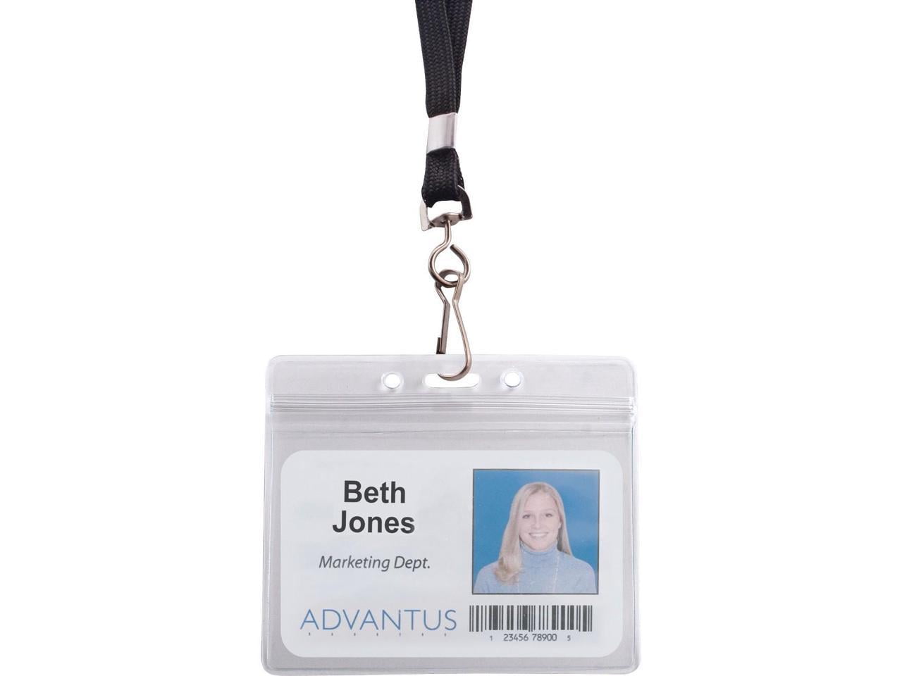 Advantus Horizontal Resealable Badge Holder & Deluxe Lanyard with J