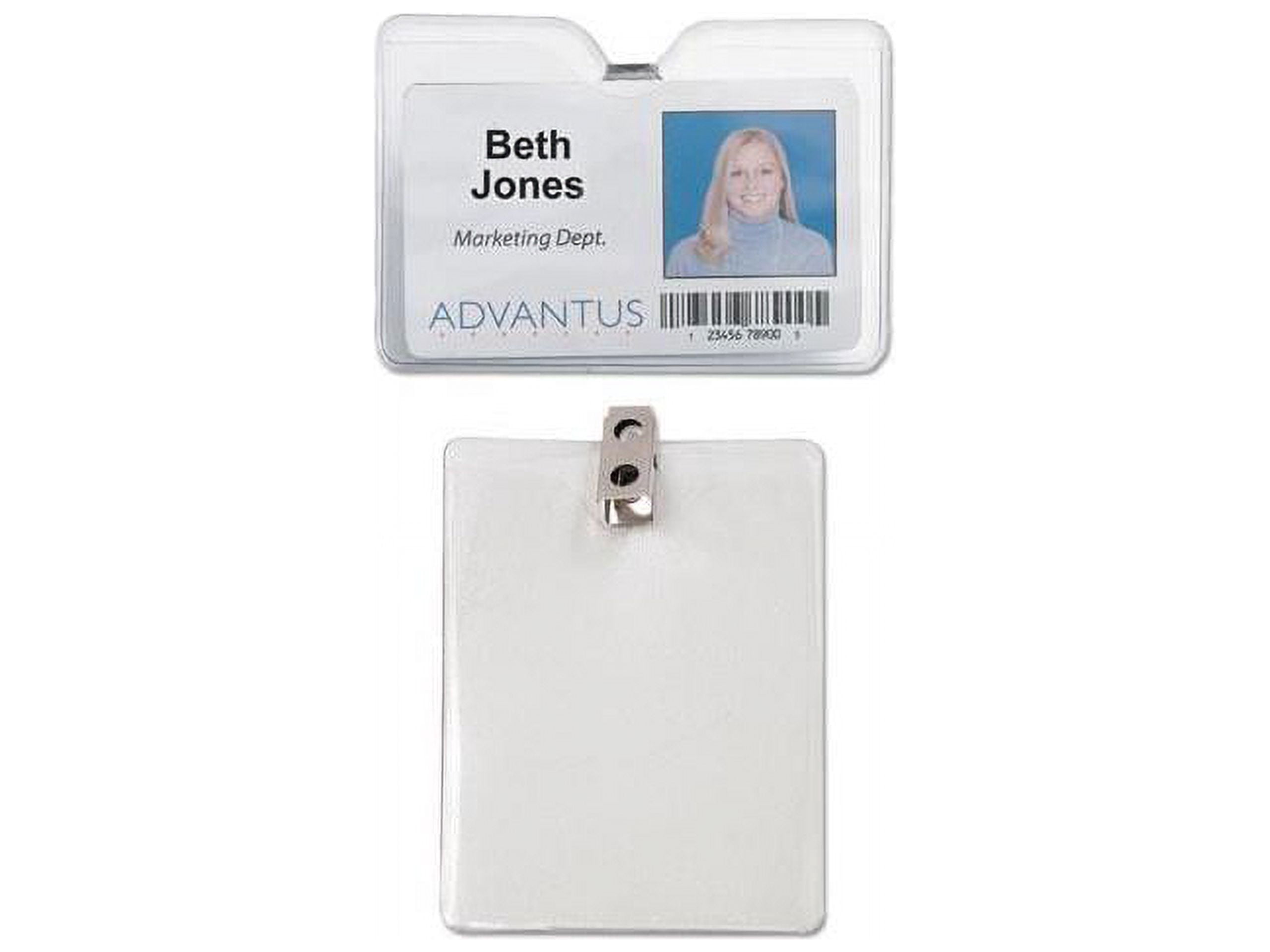 Advantus ID Badge Holder w/Clip, Vertical, 3w x 4h, Clear, 50/Pack