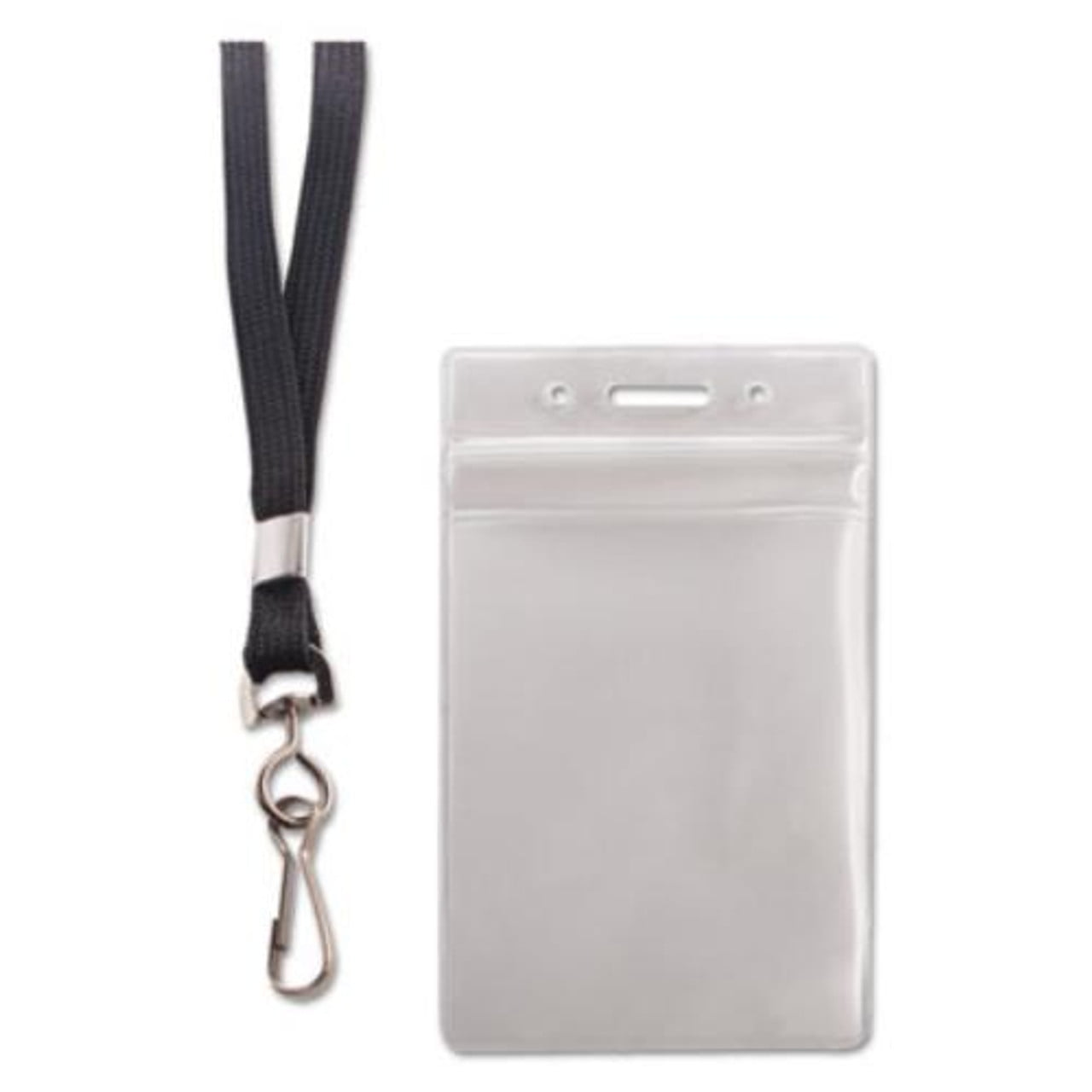 Vertical Frosted Vinyl ID Badge Holder with Black Lanyard