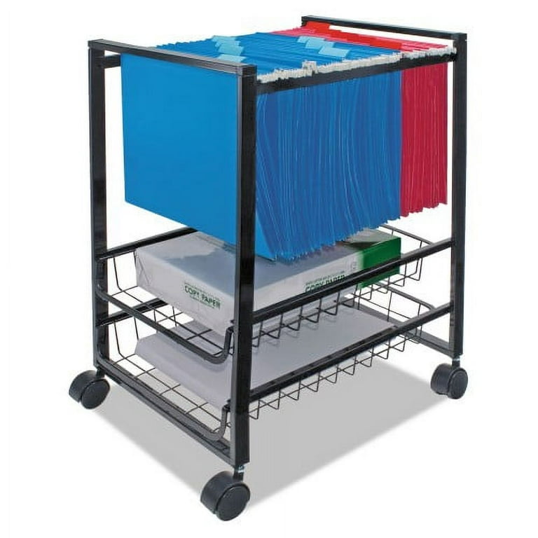 Mobile File Cart with Sliding Baskets, Metal, 2 Drawers, 1 Bin, 12.88 Mobile File Cart with Sliding Baskets, Metal, 2 Drawers, 1 Bin, 12.88