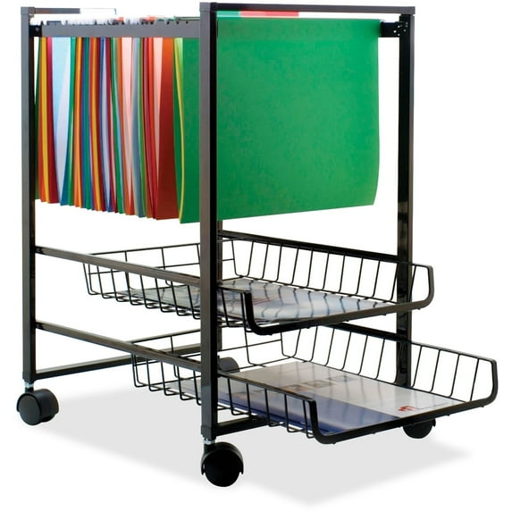 advantus mobile file cart with 2 sliding baskets- letter size suspension file, black (34075)