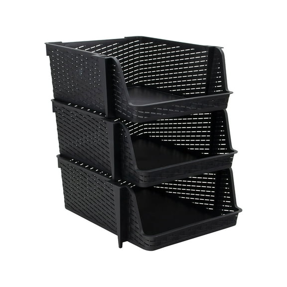 Advantus Nest and Stack Open Lid Storage Bin Black 3/Pack (39221)