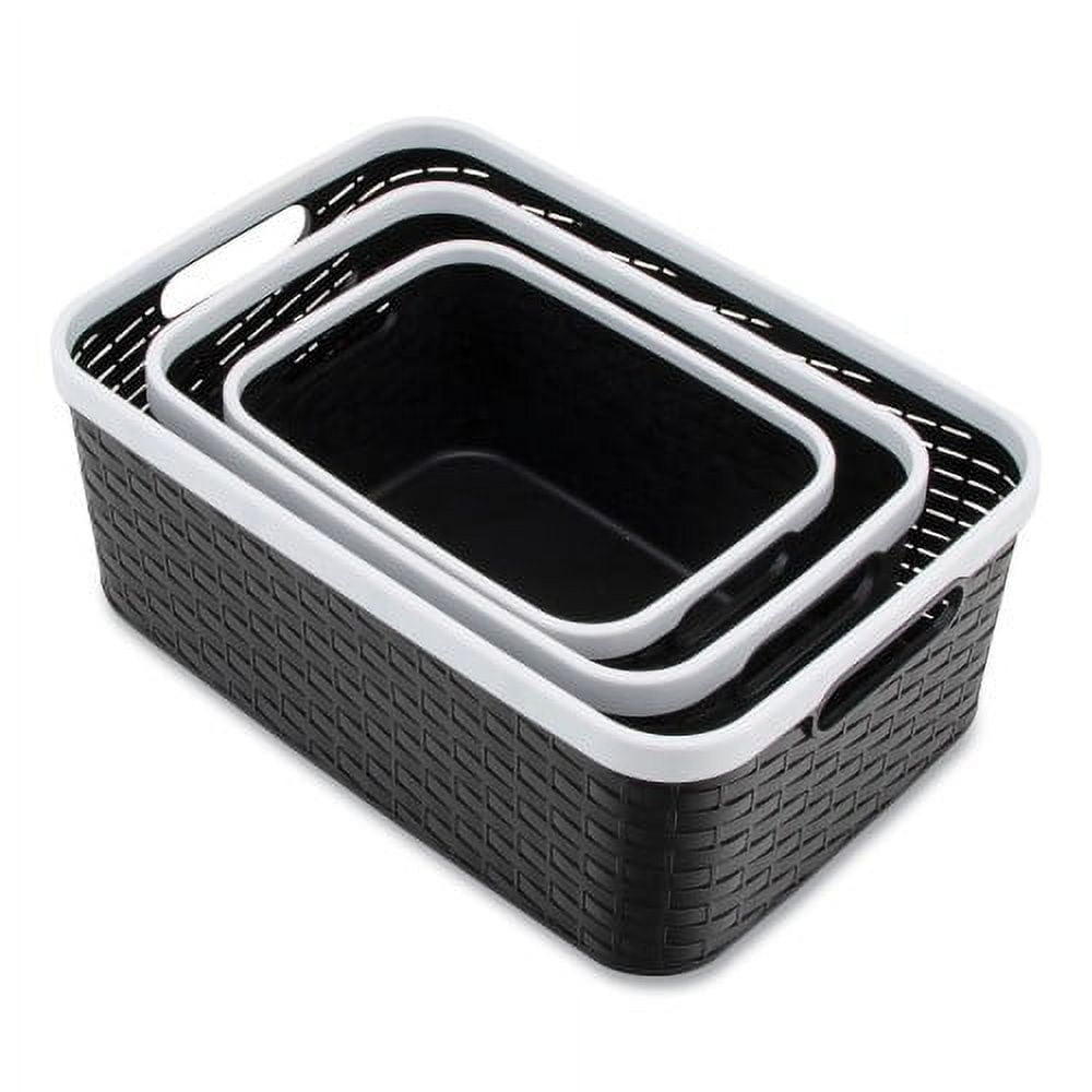 Nantucket Weave Black & White Rim Stackable Storage Bin Set