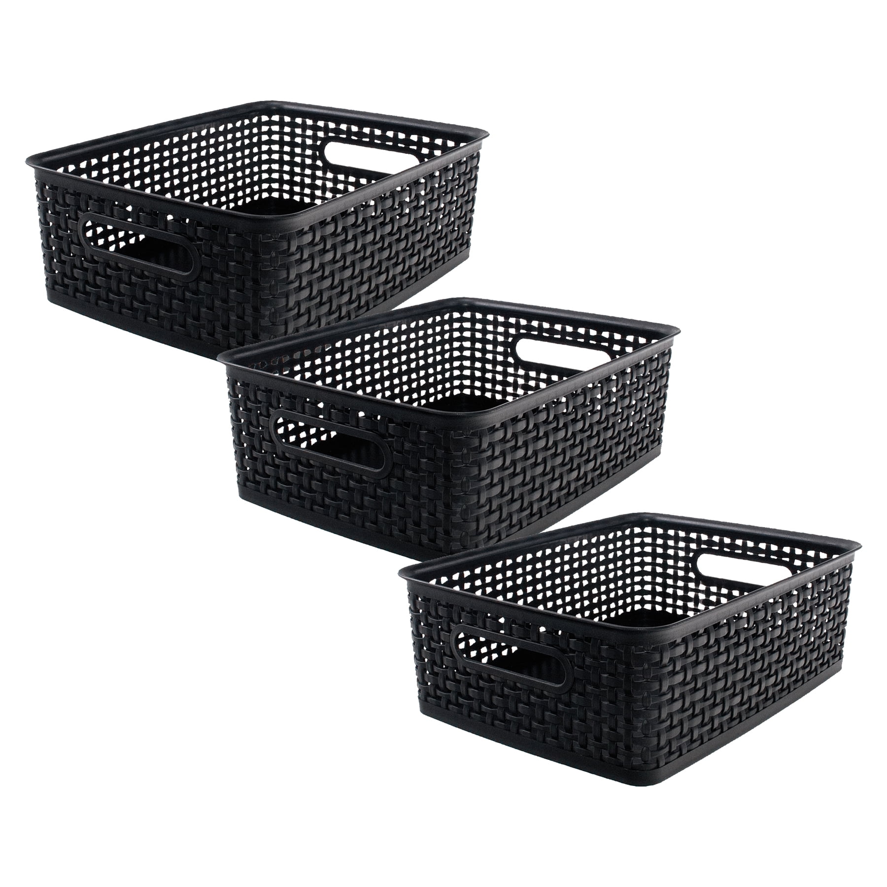 Thinkspace Plastic Weave Bin, Medium, Black, Pack of 3 - Walmart.com
