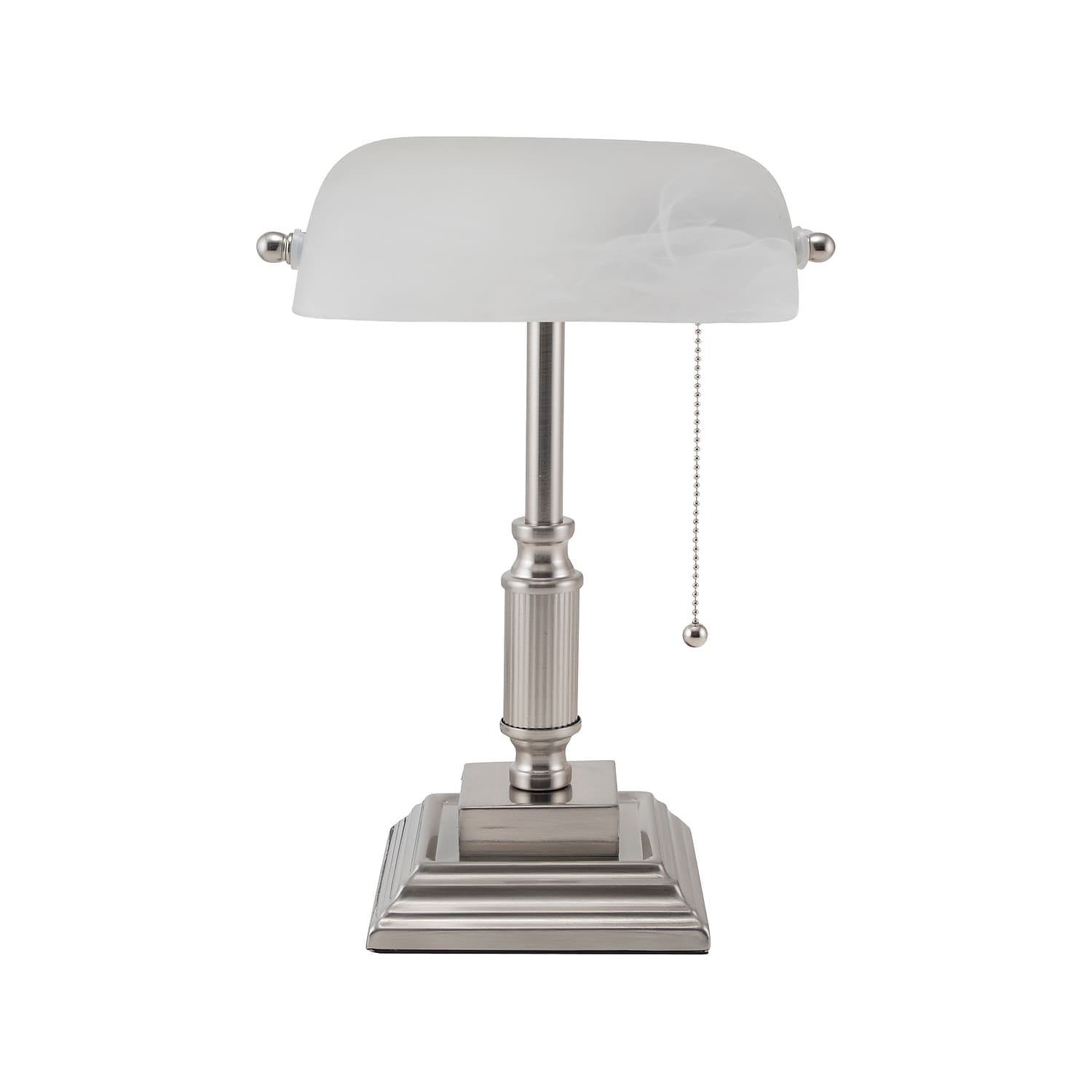 Brushed Nickel 14.8" LED Banker's Lamp with Frosted Shade