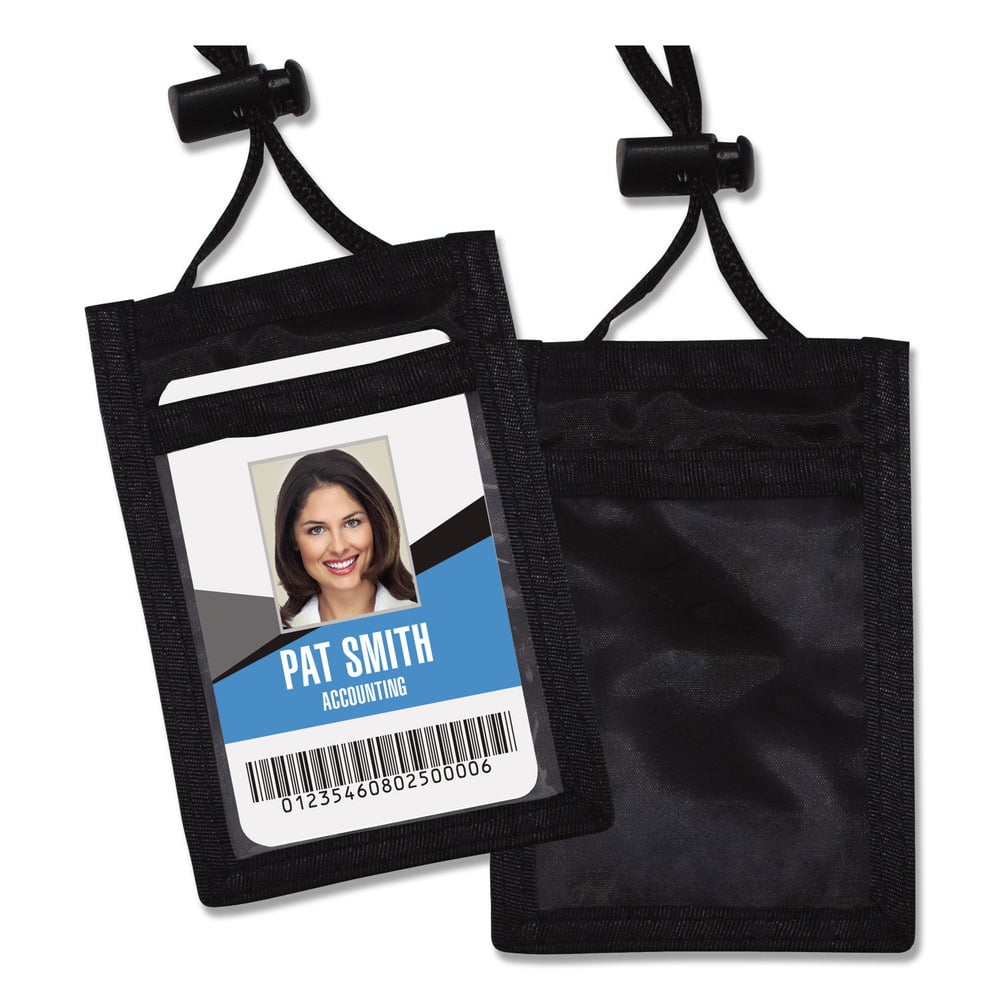 Advantus Vertical Id/Convention Neck Pouch - Vertical - Nylon - 12 Pack - Black