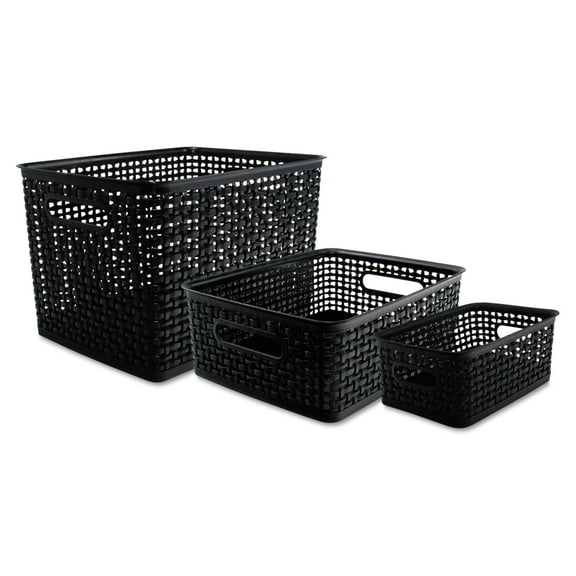 Advantus Weave Bins, Assorted, Plastic, Black, 3 Bins