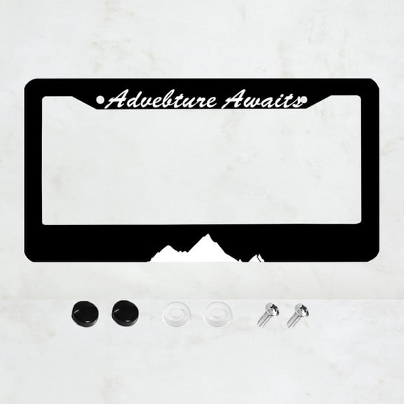 Advebture Awaits License Plate Frame Mountain Waves Forest License Plate Aluminum Funny License Plate Holder Car Accessory With Screws Car Decoration 12" x 6" For Men Women
