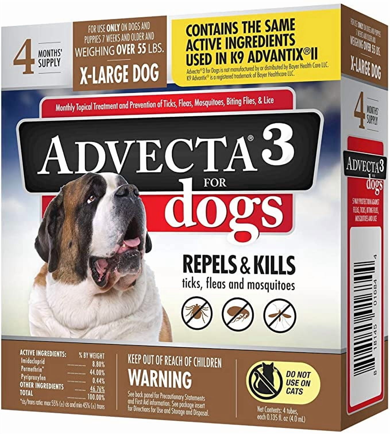Advecta 3 Tick, Flea, and Mosquito Repellent and Treatment for Extra Large Dogs, 4 Monthly Doses