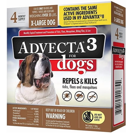 Advecta 3 Tick, Flea, and Mosquito Repellent and Treatment for Extra Large Dogs, 4 Monthly Doses
