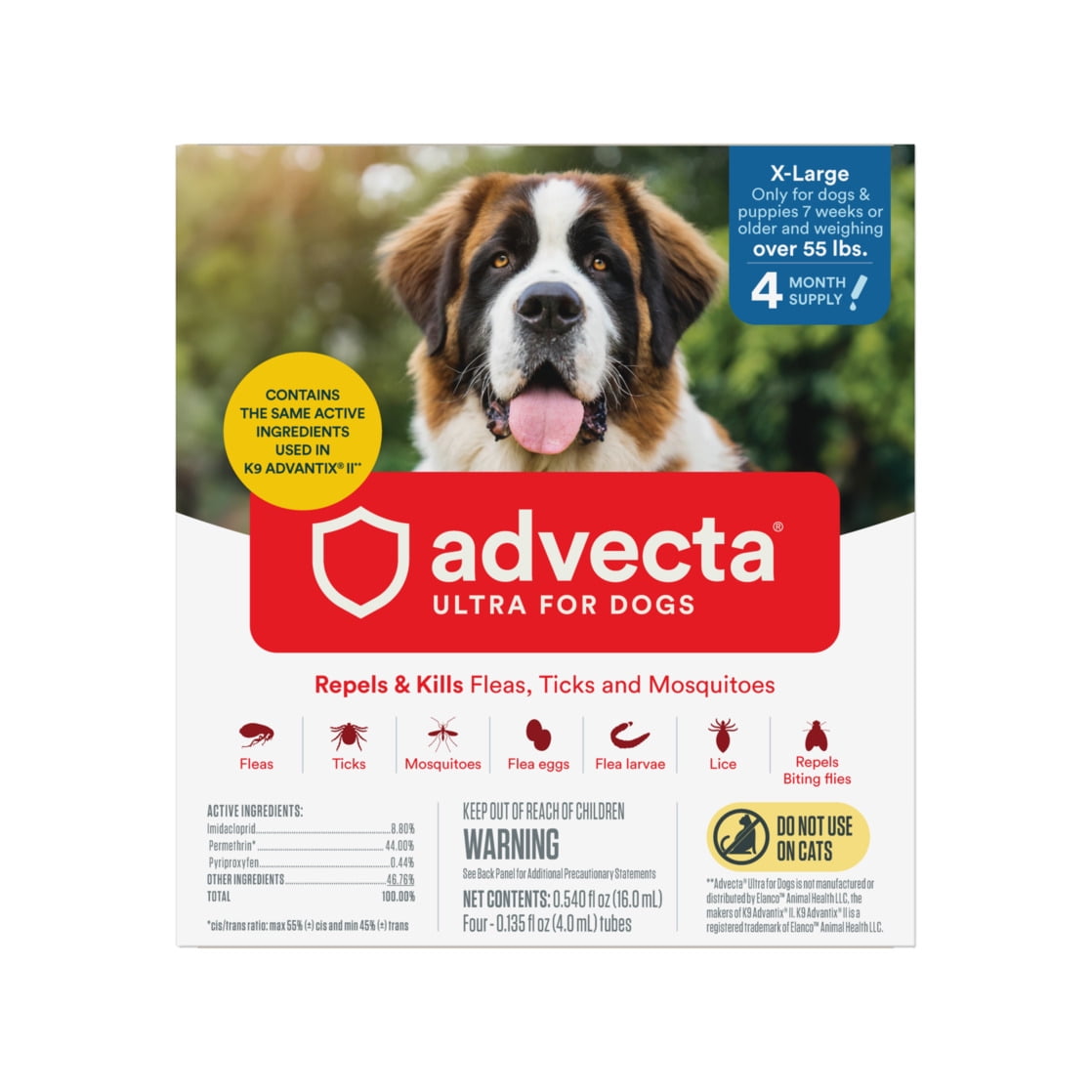 Advecta Ultra Flea Protection for Extra Large Dogs, Fast-Acting Topical Prevention, 4 Count