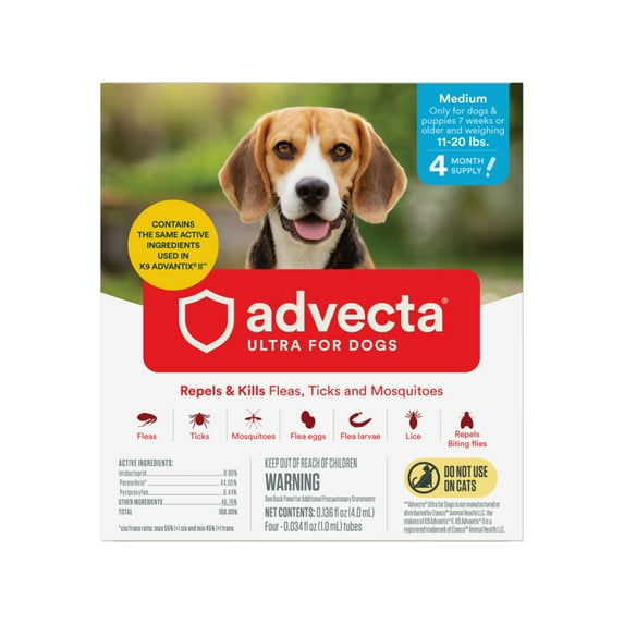 Advecta Ultra Flea Protection for Medium Dogs, Fast-Acting Topical Prevention, 4 Count