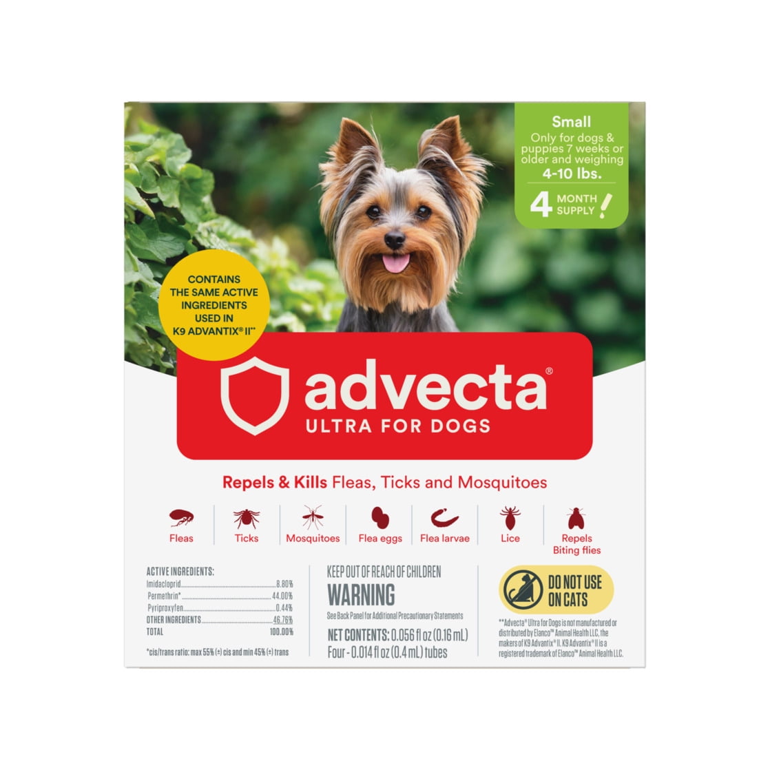 Advecta Ultra Flea Protection for Small Dogs, Fast-Acting Topical Prevention, 4 Count