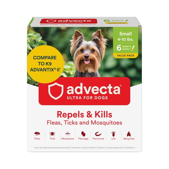 Advecta Ultra Flea and Tick Prevention for Dogs - Small Dog Flea and Tick Treatment & Control - Mosquito Repellent - Fast Acting Waterproof Topical Drops, 6 Month Supply