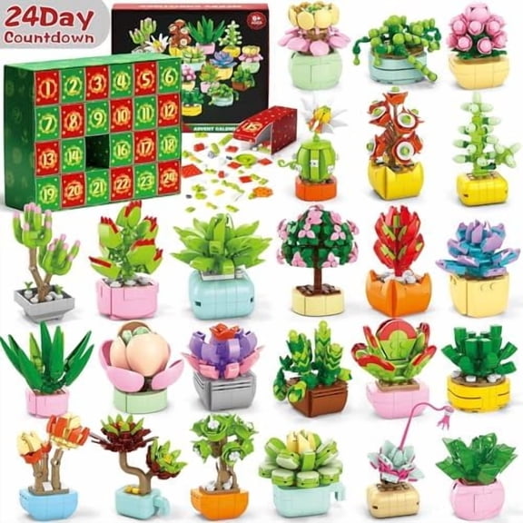AdvenT cALENDAR 2025 FOR kIDS tEENS aDULTS, 24 dAYS stem sUCCULENT fLOWERS bUILDING bLOCKS cHRISTMAS cOUNTDOWN cALENDAR gIFT bOX sET WITH bOTANICAL bRICKS tOYS FOR bOYS gIRLS wOMEN mEN aGE 6+