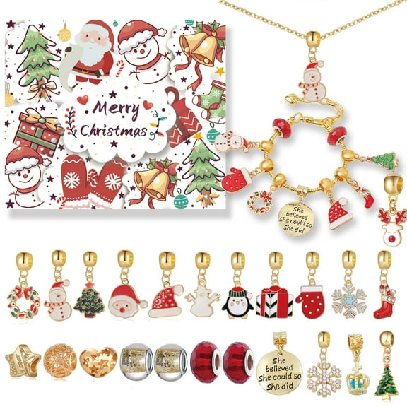 Advent Calendar 2022 Christmas Countdown Calendar DIY 24 Days Xmas Charms Bracelets Charms Beads Jewelry Making Set for Kids Girls