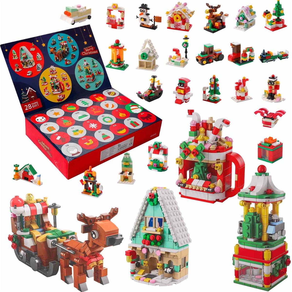 Advent Calendar 2023 Christmas Building Blocks Kit 24 Boxes 1099 Pcs Christmas Countdown