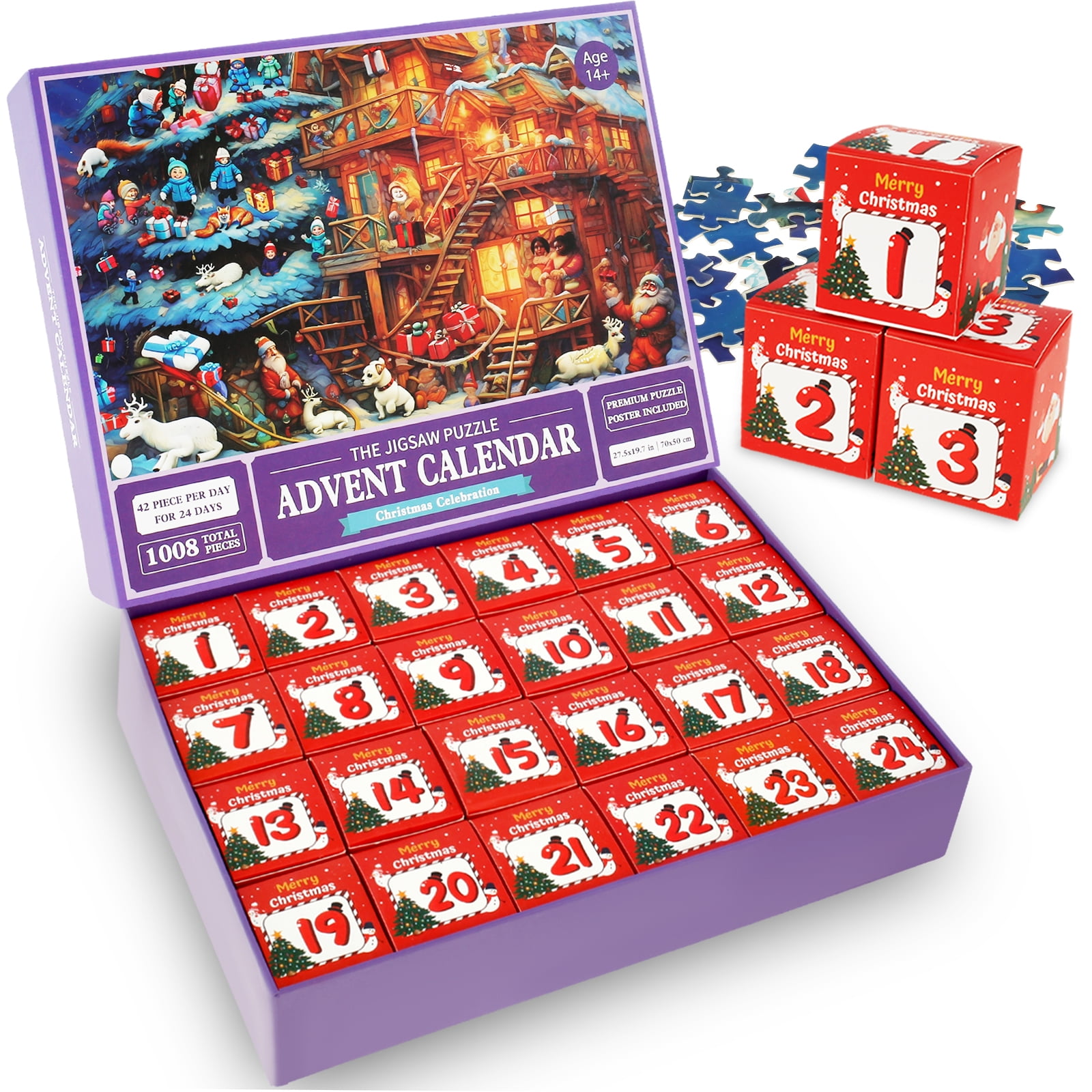 Advent Calendar 2023 Christmas Jigsaw Puzzles,24 Days Surprise Countdown Calendars,1008 pieces