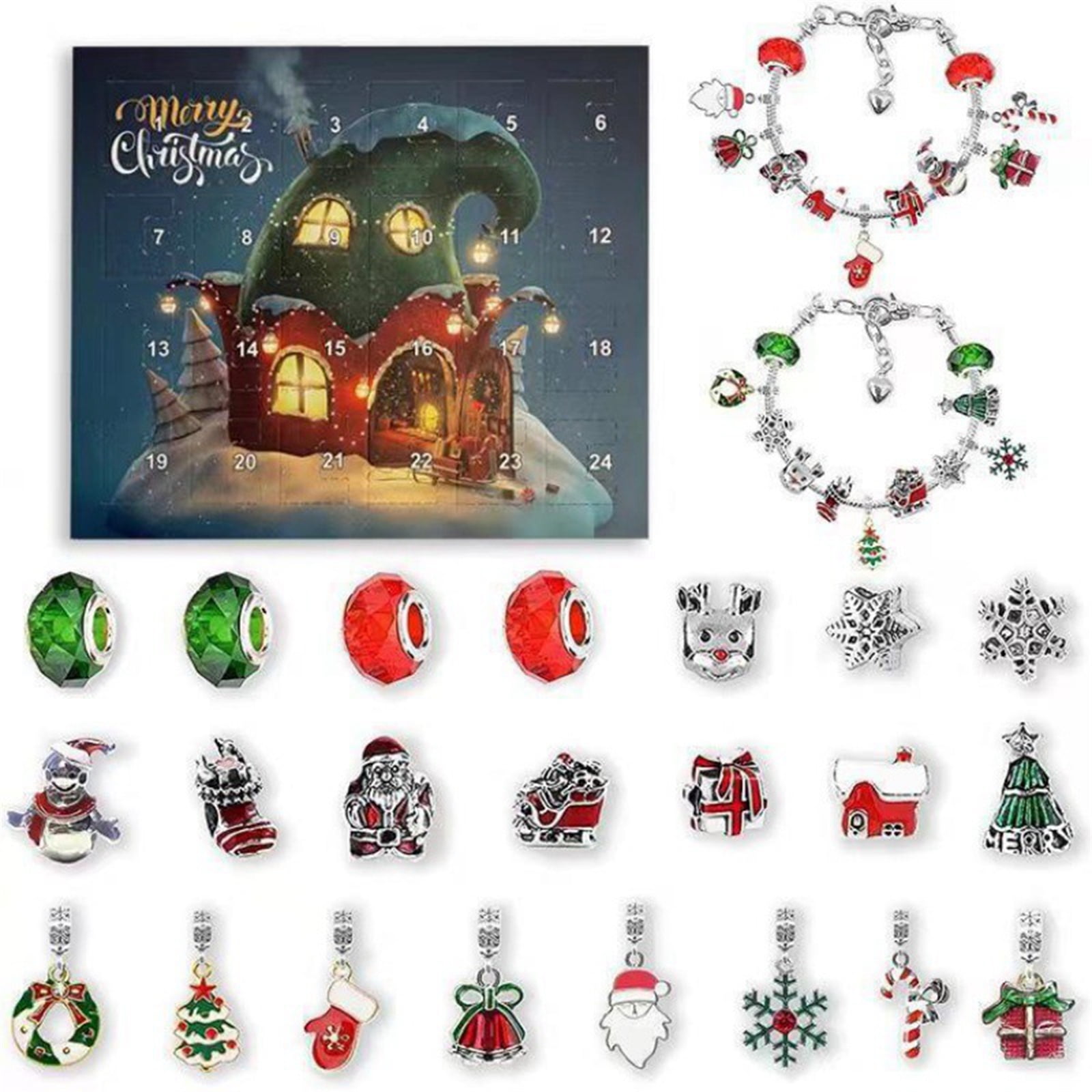 Advent Calendar 2023 Girls, 24pcs DIY Charm Bracelet Making Kit Including  Jewelry Beads, Snake Chains, Adjustable Rings, Necklace String, Mermaid