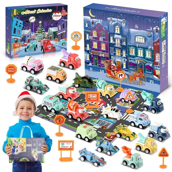 Advent Calendar 2025 Toys for Kids, 24 Days Countdown Calendar, Cartoon Pull Back Cars Set Stocking Stuffers for Kids Boys, Christmas for 1 2 3 4 5 6+ Year Old Boys Gifts