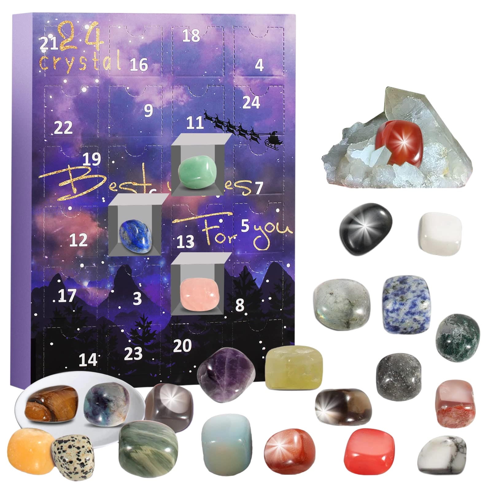 Advent Calendar 2024, 24 Days Natural Crystal Agate Stone Minerals
