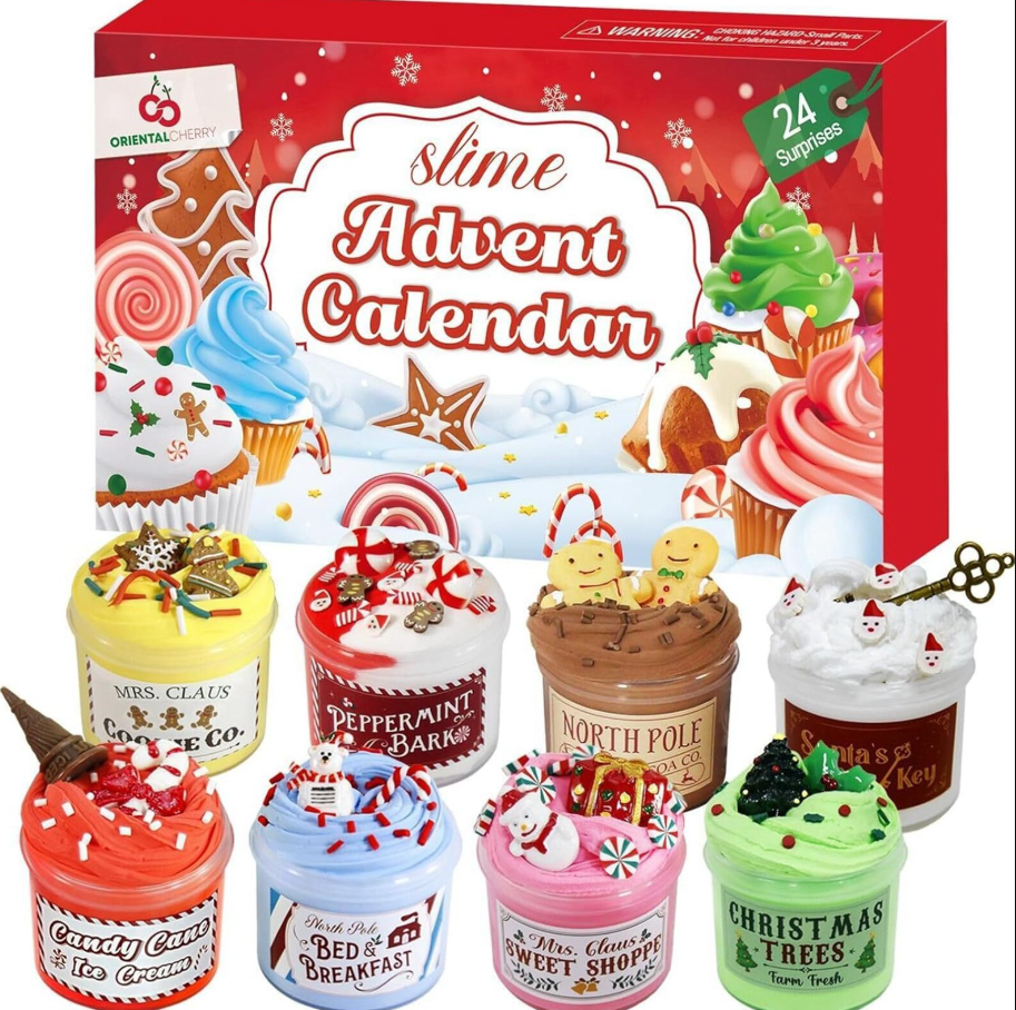 Advent Calendar 2024 - Christmas Stocking Stuffers For Kids - 24 Days Of DIY Fluffy Slime Kit - 4 Piece DIY Air Dry Clay Kit - Funny Gifts For Toddler Teens Girls Boys
