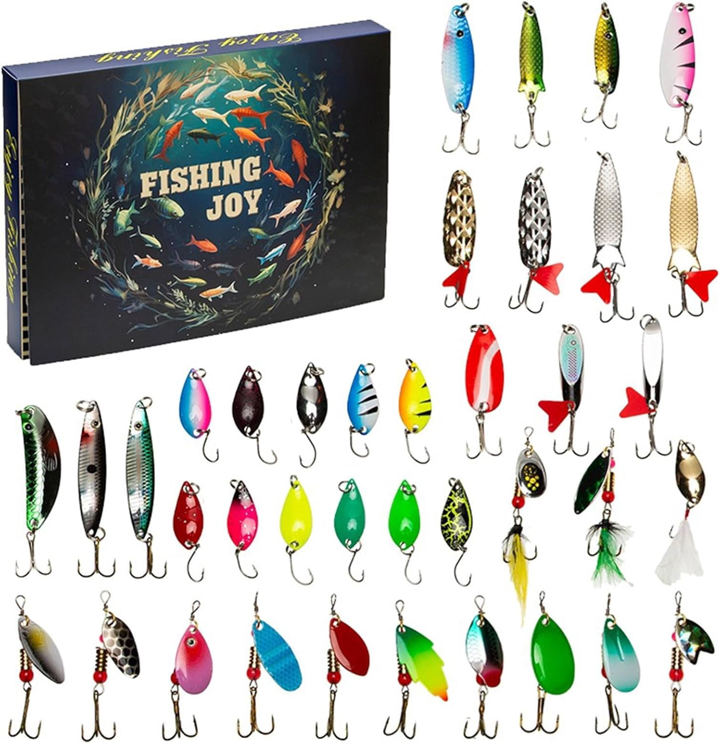 fish calendar with lures 2025 Fishing Gear Advent 24 Days Christmas Countdown Calendar Fishing Tackle Gifts For Men Gift For Teen Boys and the terminal tackle valued at over $50 retail 12 Days of Fishmas Fishing