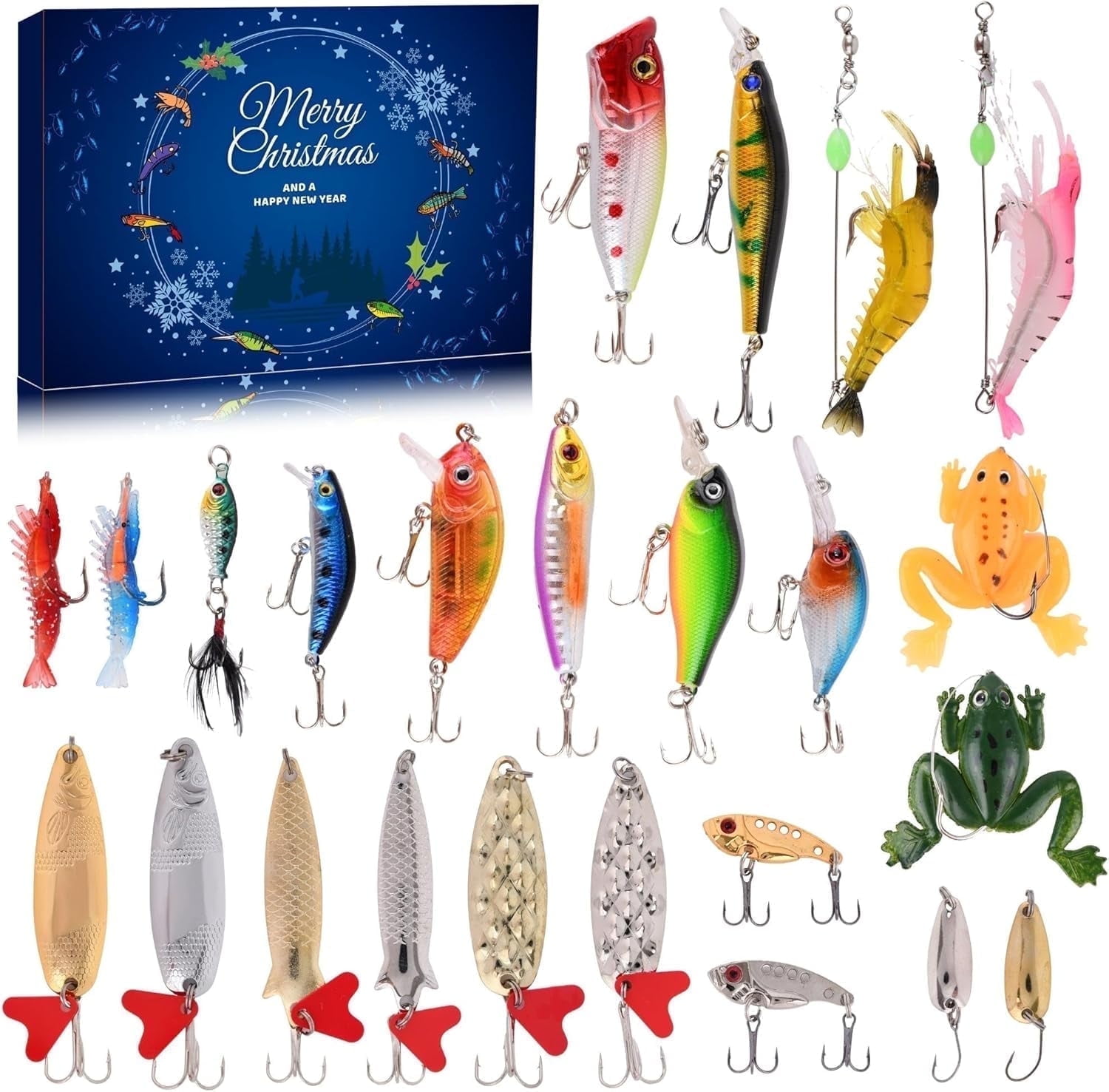 adult fishing lures Advent Calendar 2025 Fishing Lure for Man Adult Teen - 24 Days Christmas  Countdown Fish Tackle Set