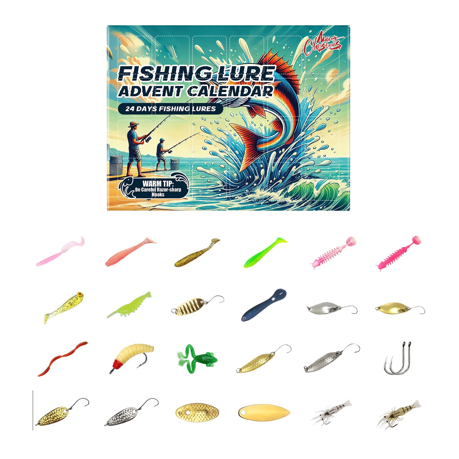 Advent Calendar 2024 Fishing Lure for Man Adult Teen 24 Days Christmas Countdown Fish Tackle Set