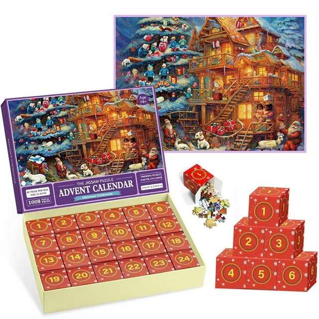 Advent Calendar 2024 Jigsaw Puzzles Christmas Fireplace, 477 Pieces
