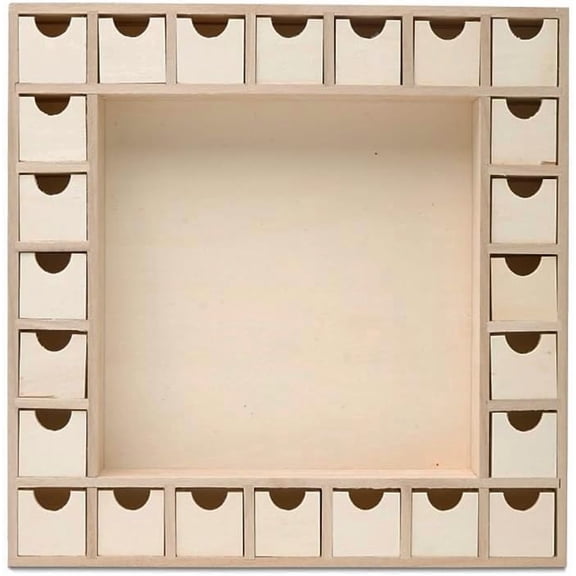 Advent Calendar 2024, Wooden Advent Calendars, Shadow Box 13 Inch x 13 Inch, Pack of 1 Christmas Advent Calendar 2024 With 24 Empty Drawers for Crafts, by