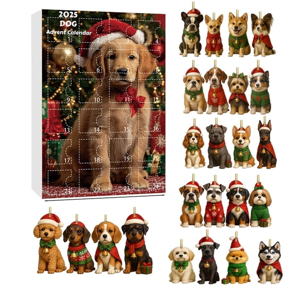 Advent Calendar 2025, 24 Days Countdown to Christmas, Holiday Dog Theme for Dog Lovers