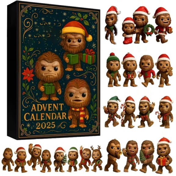 Advent Calendar 2025 24 Days of Festive Monkey Figurines in Holiday Hats & Sweaters Displayable & Collectible Countdown Holiday Box for Tree Decor & Cryptid Fans