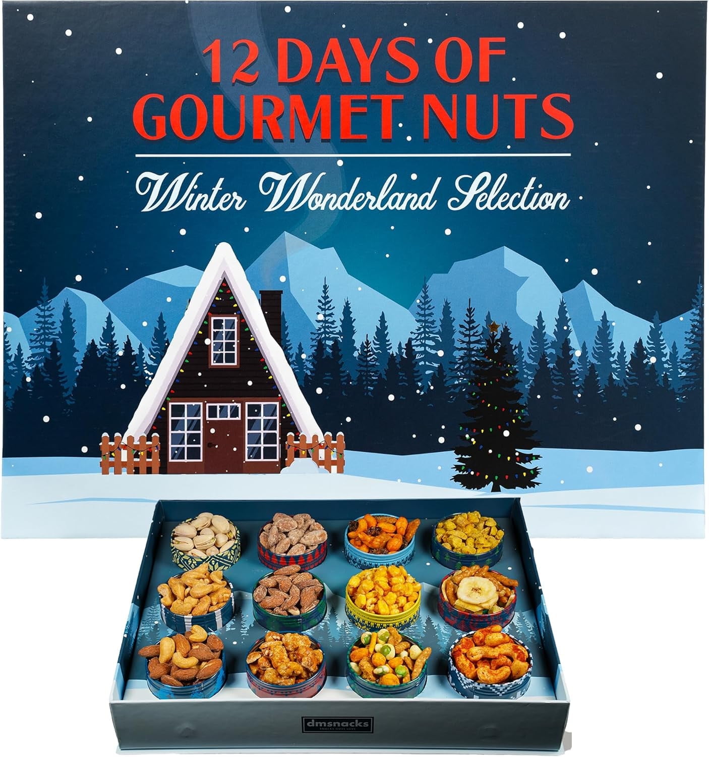 Advent Calendar Limited Edition Christmas Gift Box, 12 Gourmet Nut and Snack Treats, For Adults and Kids