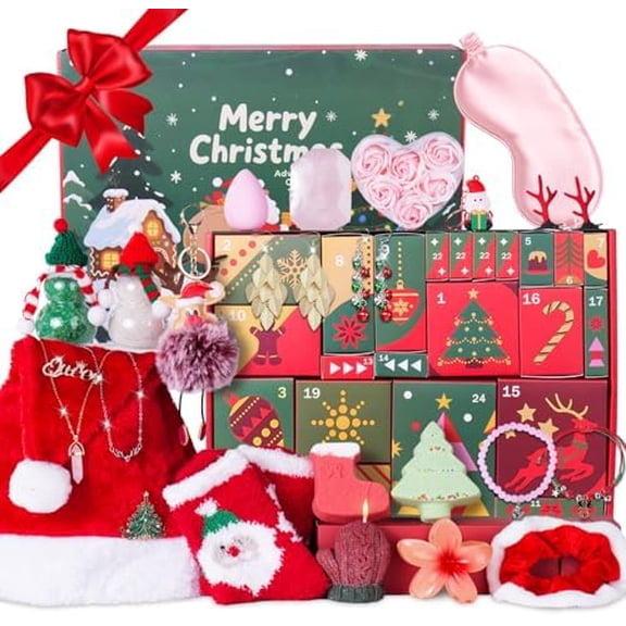 Advent Calendar 2025 Adult Women Teen Girls, 12 Days of Christmas Advent Calendar for Women Mom Wife Friends Sister Her, Christmas Countdown Gift Basket Set Includes Beauty Bath Spa Jewelry & Make Up