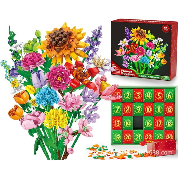 Advent Calendar 2025 for Adults Teens, 24 Days Botanical Building Blocks Christmas Countdown Calendar Gifts Box,Artificial Wildflower Bricks, Gift Set for Women Men
