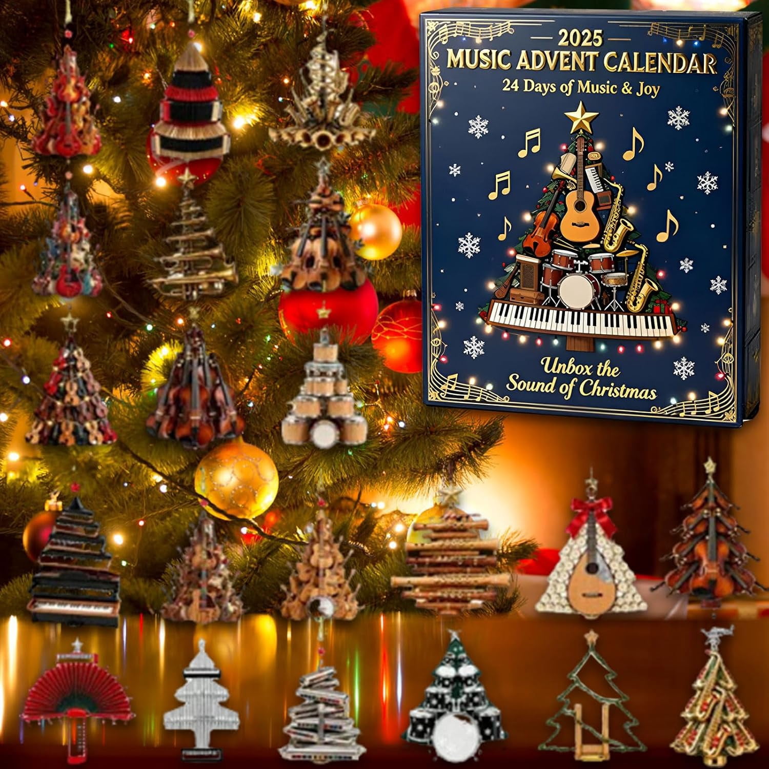 Advent Calendar 2025, Christmas Countdown Musical Ornaments,2D Rock