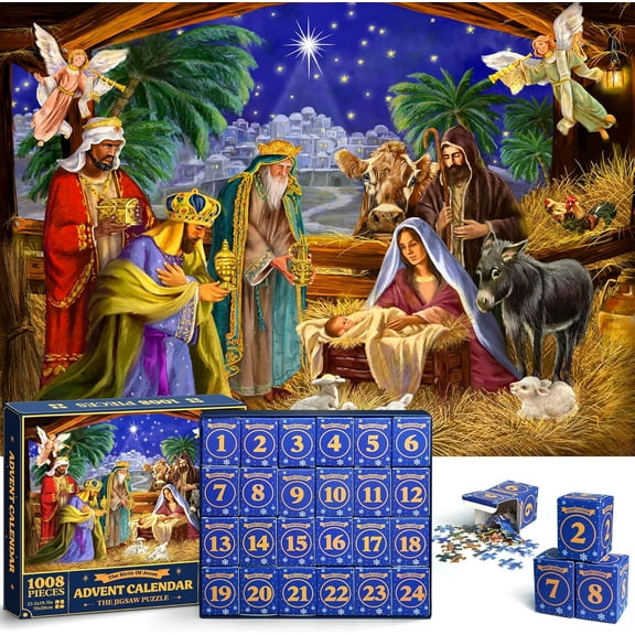Advent Calendar 2025 Christmas Jigsaw Puzzle for Kids Adult - 1008 Pieces Christmas Countdown Calendar Puzzle for for Boy Girl Teen Holiday Family Toy Game Xmas Stocking Stuffers Home Decoration
