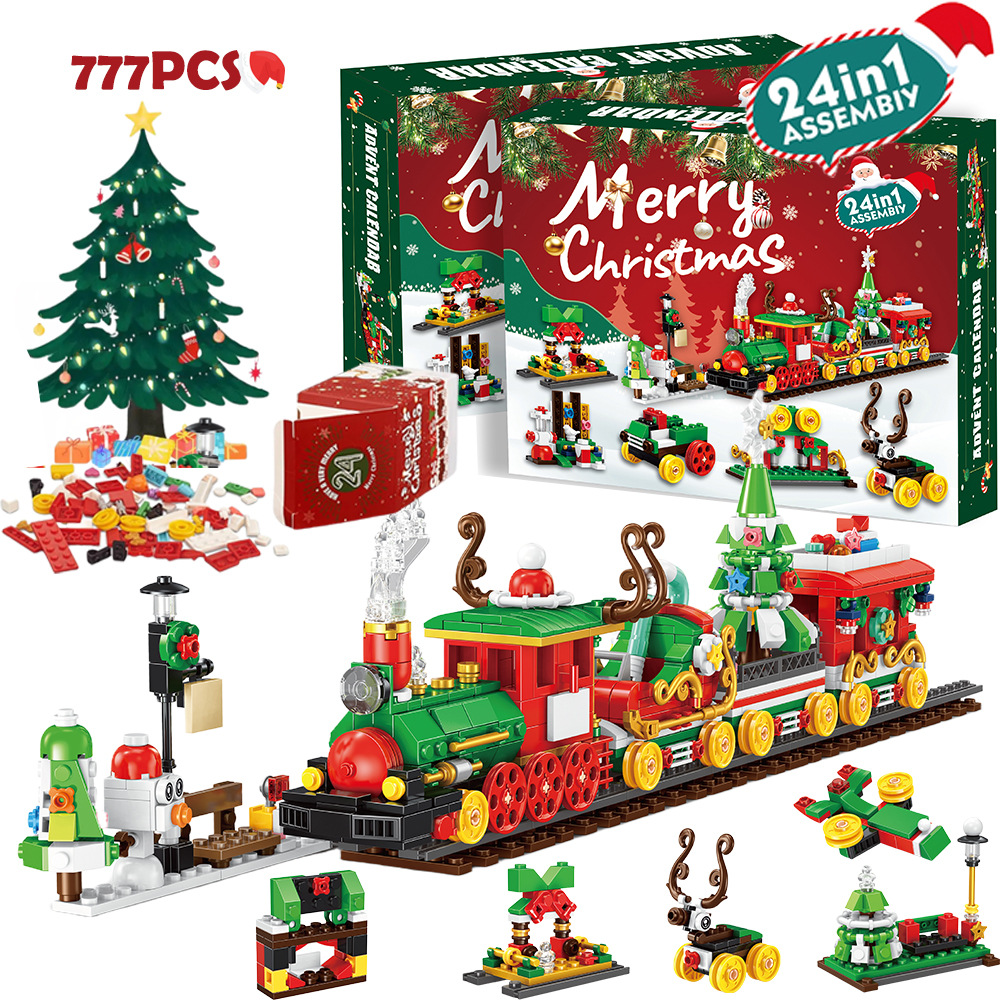 Advent Calendar 2025 Christmas Train Building Blocks Set, 24 Boxes-1529 Pieces Christmas Train with Lights Display Building Kits for Adults and Kids Countdown to Christmas Thanksgiving Gifts