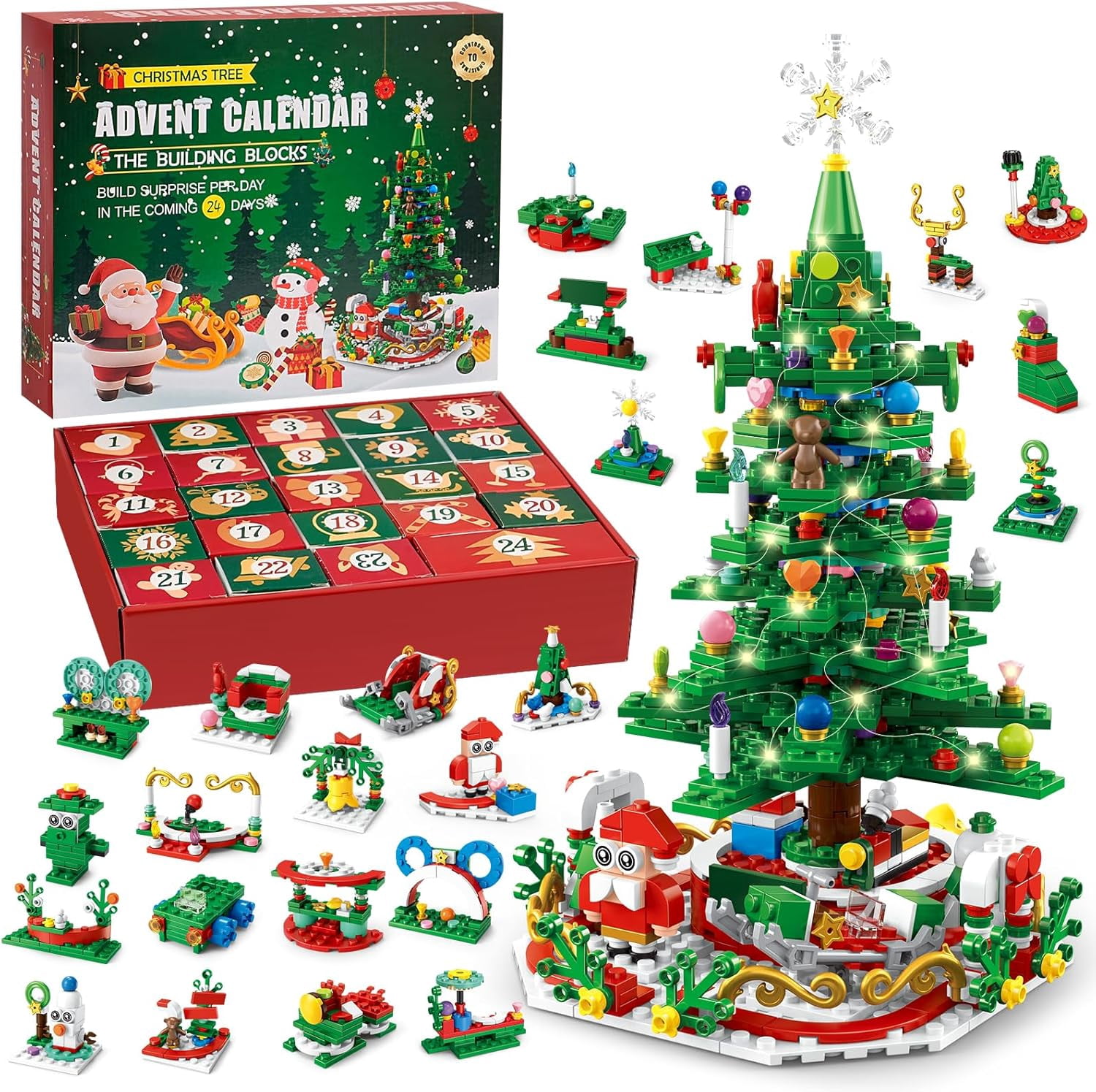 Advent Calendar 2025 Christmas Tree Building Set with LED light ...