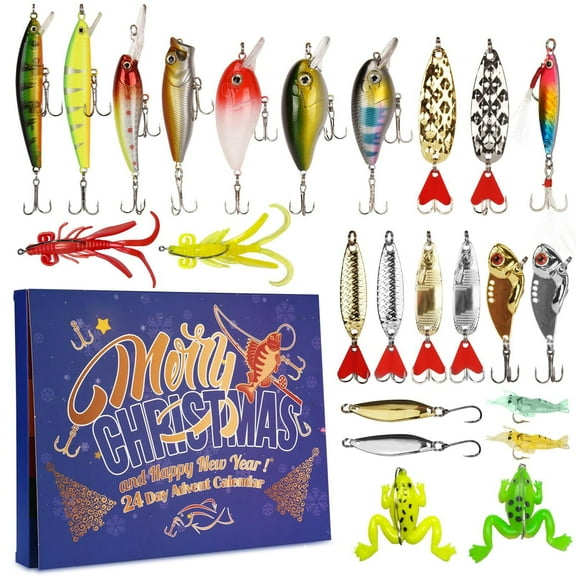 Advent Calendar Fishing Lure for Man Adult Teen - 24 Days Christmas Countdown Fish Tackle Set - Xmas Surprise Fish Bait Gift for Father Grandpa Brother Boyfriend