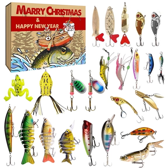 Advent Calendar  Fishing Lure for Man Adult Teen - 24 Days Christmas Countdown Fish Tackle Set - Xmas Surprise Fish Bait Gift for Father Grandpa Brother Boyfriend