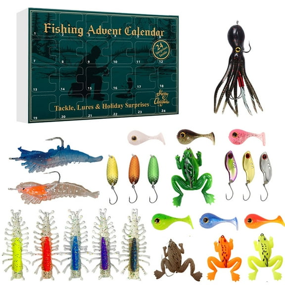 Advent Calendar 2025 Fishing Lure for Man Adult Teen - 24 Days Christmas Countdown Fish Tackle Set - Xmas Surprise Fish Bait Gift for Father Grandpa Brother Boyfriend