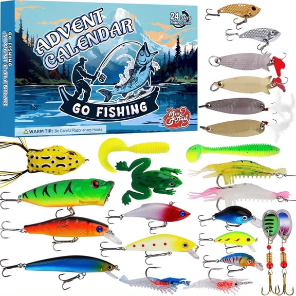 Advent Calendar Fishing Lure for Man Adult Teen - 24 Days Christmas Countdown Fish Tackle Set - Xmas Surprise Fish Bait Gift for Father Grandpa Brother Boyfriend