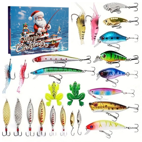 Advent Calendar 2025 Fishing Lure for Man Adult Teen - 24 Days Christmas Countdown Fish Tackle Set - Xmas Surprise Fish Bait Gift for Father Grandpa Brother Boyfriend