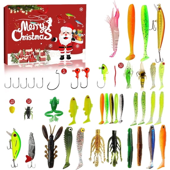 Advent Calendar 2025 Fishing Lure for Man Adult, 24 Days Fishing Lures Set Advent Calendar Christmas Countdown Fish Tackle Set