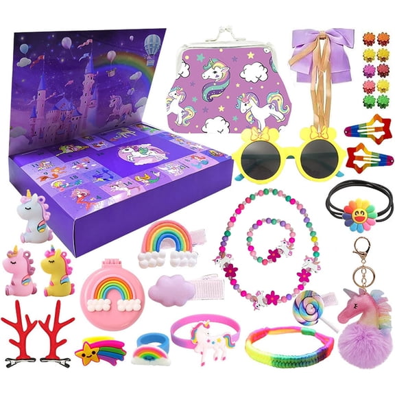 Advent Calendar 2025 for Girls, 24 Days Christmas Countdown Calendar Princess Blind Box, Including Hair Accessories, Bracelet, Ring, Necklace, Coin Purse
