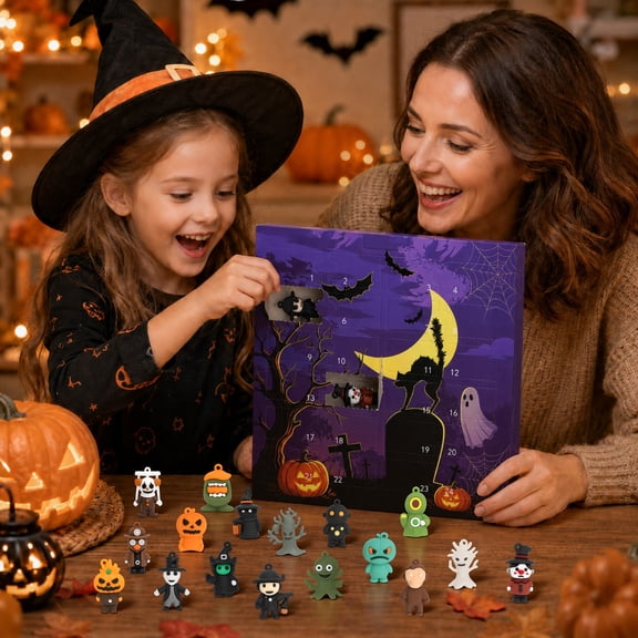 Advent Calendar 2025, Halloween Advent Calendar 2026 Filled with 24 Unique Blind Box Figures, 3D Mini Halloween Figurines of Pumpkin, Skeleton, Ghost, Witch Themes, Interactive