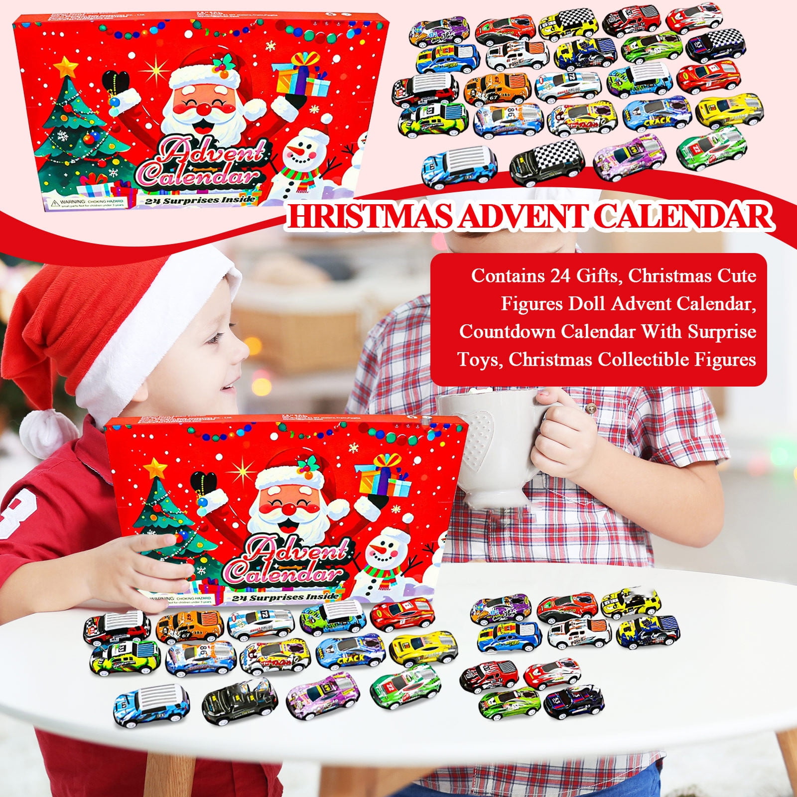 Advent Calendar 2025 Kids, 24 Days Christmas Countdown Calendar Cars ...